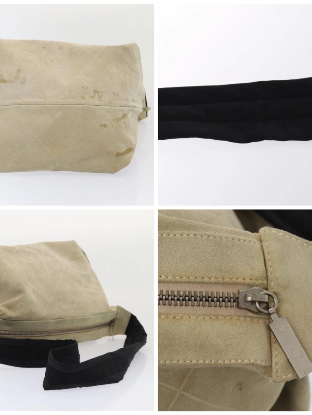 CHANEL Matelasse Shoulder Bag Suede nylon Beige Black Silver CC - Picture 16 of 16